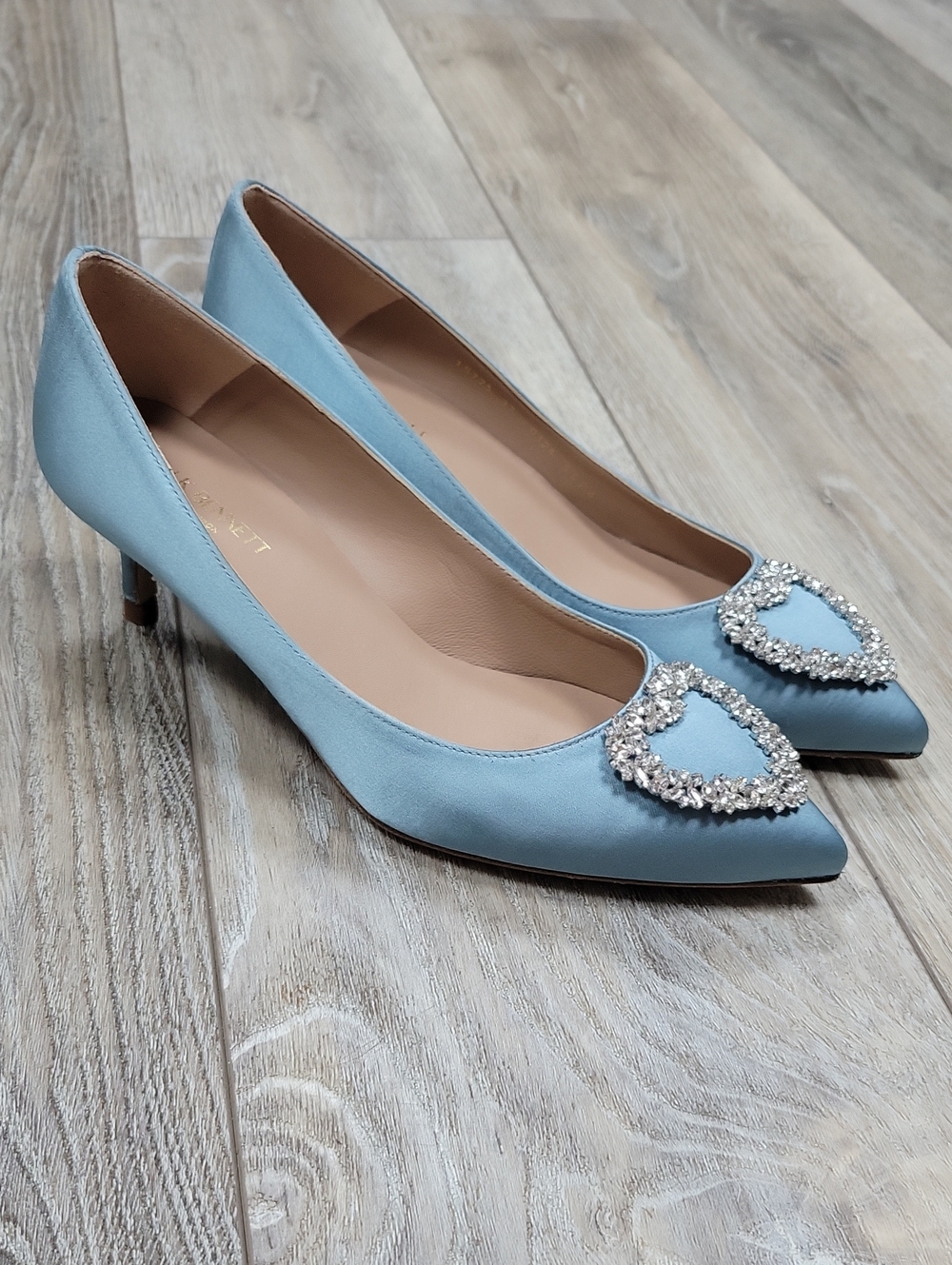 L.K. Bennett Size 37 Blue Satin Ella Kitten Heels NEW!